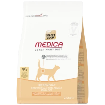 Beutel Select Gold Medica Veterinary Renal Diet Katzennahrung (Huhn & Reis), 2,5 kg, mit Fresh-Pack-Reißverschluss.