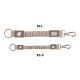 Zwei beige Bungee-Leinenverlängerungen mit O-Ring und Karabinerhaken; beschriftet mit M-L und XS-S, mit Max & Molly-Logo.