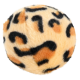 Balle jouet pour animal à motif léopard duveteux avec des couleurs orange, noir et beige.