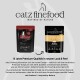 Zwei Katzenfutter-Packungen von catz finefood mit altem und neuem Design, mit Text über 15 Jahre Premiumqualität.