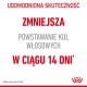Tekst na białym tle: 'UDOWODNIONA SKUTECZNOŚĆ ZMNIEJSZA POWSTAWANIE KUL WŁOSOWYCH W CIĄGU 14 DNI*' z logo Royal Canin.