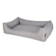 Graues Haustierbett mit erhöhten Rändern und einem weichen, gepolsterten Zentrum, entworfen für Komfort und Entspannung.
