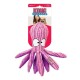 KONG CuteSeas rosa Oktopus-Hundespielzeug mit Quietscher, mit großen Augen und strukturierten Tentakeln, auf einer markierten Verpackung präsentiert.