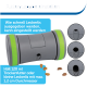 Grauer Haustier-Leckerlispender mit grünen Akzenten, einstellbare Freigabegeschwindigkeit, fasst 120 ml Trockenfutter oder kleine Leckerlis (max. 1,2 cm Durchmesser).