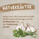 Illustration von Knoblauch und Kräutern mit dem Text "NATURKRÄUTER", der ihre positiven Auswirkungen auf den Stoffwechsel und die Verdauung hervorhebt.