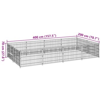 Ein großes, rechteckiges Haustiergehege mit den Abmessungen: 400 cm (157,5") lang, 200 cm (78,7") breit und 70 cm (27,6") hoch.