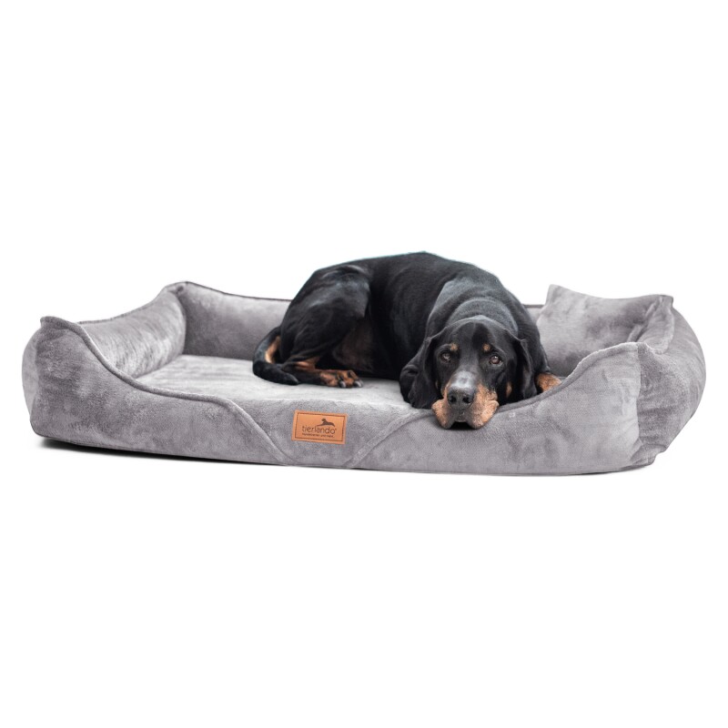 Tierlando ® Orthopädisches Hundebett TYSON | Kuschelig flauschiges XXL Hundesofa grau/ grau 1,3 m, 22 cm, 1 m