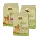 Drei Beutel Select Gold Hundefutter für kleine Rassen, beschriftet mit "XS Adult" mit Geschmacksrichtungen: Pferd & Tapioka, Lamm & Reis und Sensitiv.