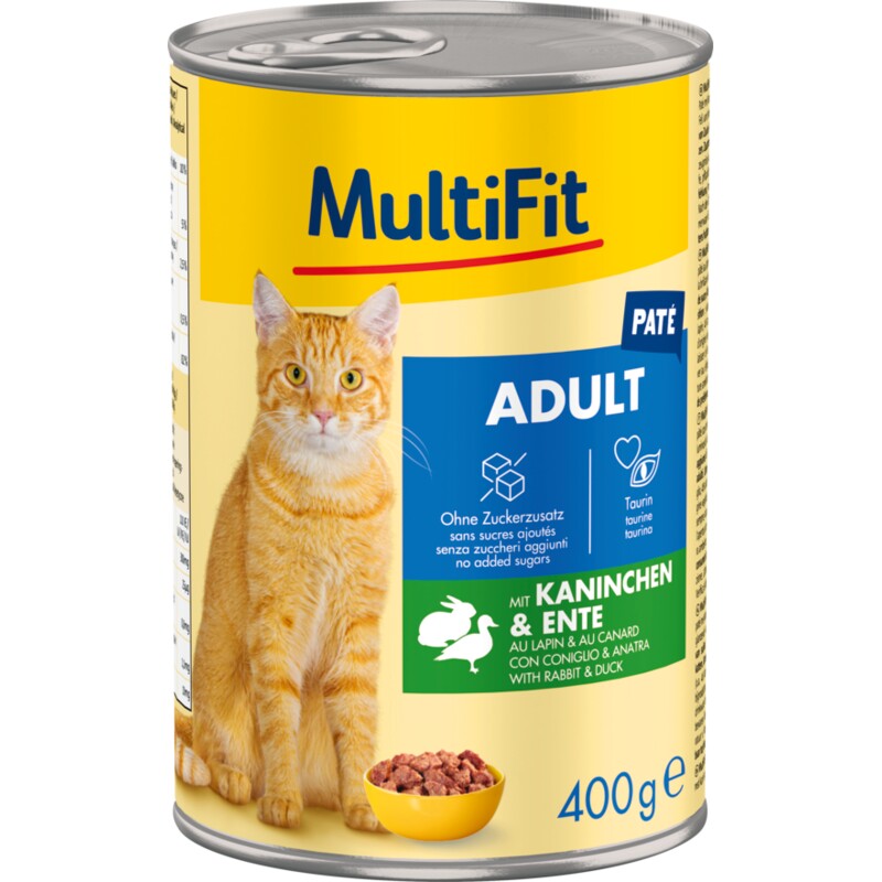 MultiFit nat kattenvoer Adult, Paté, Konijn en eend 12x400 g