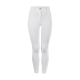 Weiße hochtaillierte Leggings mit Knopfverschluss und dekorativer Naht am Bund.