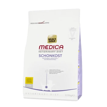 Sac de nourriture pour chats Select Gold Medica Veterinary Diet Schonkost, 2,5 kg, étiqueté comme hautement digestible pour les chatons, avec du poulet.