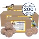Gourmet-Vogelfutterbälle in einer Box, mit einem Etikett, das "Lyra Pet Vögelfutter Gourmet Meisenknödel Ohne Netz" liest, mit Bildern von Vögeln.