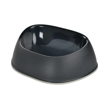 Bol pour animaux de compagnie noir avec un design élégant et un bord légèrement surélevé, adapté aux chiens ou aux chats.