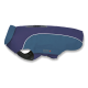 Blauer und marineblauer Wolters Hunderegenmantel mit reflektierenden Paspeln und verstellbarem Hals, gezeigt auf weißem Hintergrund.