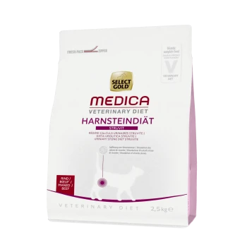 Select Gold Medica Veterinary Diet Harnsteindiät Struvit dog food, 2.5 kg bag, designed for urinary stone management.
