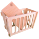 Holz-Haustieraufbewahrungsbox mit lamellierten Seiten und einem abnehmbaren flachen Deckel, der eine natürliche Oberfläche und ein Logo auf dem Deckel zeigt.