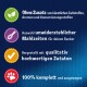 Haustierfutteranzeige: "Keine künstlichen Farben, Aromen oder Konservierungsstoffe. Unwiderstehliche Mahlzeiten aus hochwertigen Zutaten. 100% vollständig und ausgewogen."