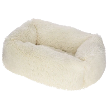 Flauschiges, cremefarbenes Haustierbett in runder Form, entworfen für Komfort und Wärme.