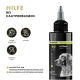 Flasche Petcare Petdog Health 2100 für Hautprobleme, mit einem Hundebild, Symbolen für Ekzeme, Juckreiz und trockene Haut sowie Text in Deutsch.