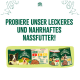 Deutscher Text zur Bewerbung von James Wellbeloved erwachsenem Nassfutter für Hunde mit Bildern von zwei Hunden und Produktverpackung.