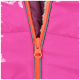 Close-up of a pink pet jacket with an orange zipper, showcasing the soft lining and quilted texture.