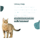 Image d'un chat avec un texte indiquant 'Aide Urinaire' et des détails sur des ingrédients comme les canneberges et la DL-méthionine pour la santé urinaire.