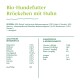Nourriture pour chiens bio avec du poulet, présentant les ingrédients, les valeurs nutritionnelles et des vitamines ajoutées. Contient 35% de viande et 35% de poulet.