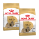 Twee zakken Royal Canin hondenvoer voor Shih Tzus, gelabeld 'ADULT' met een afbeelding van een Shih Tzu en tekst over een gezonde huid en vacht.