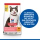 Hill's Science Plan Katzenfutterbeutel mit einer leckenden Katze und dem Text: "KLINISCH ERPROBTE NAHRUNG, DIE HILFT, EIN GESUNDES GEWICHT ZU HALTEN."