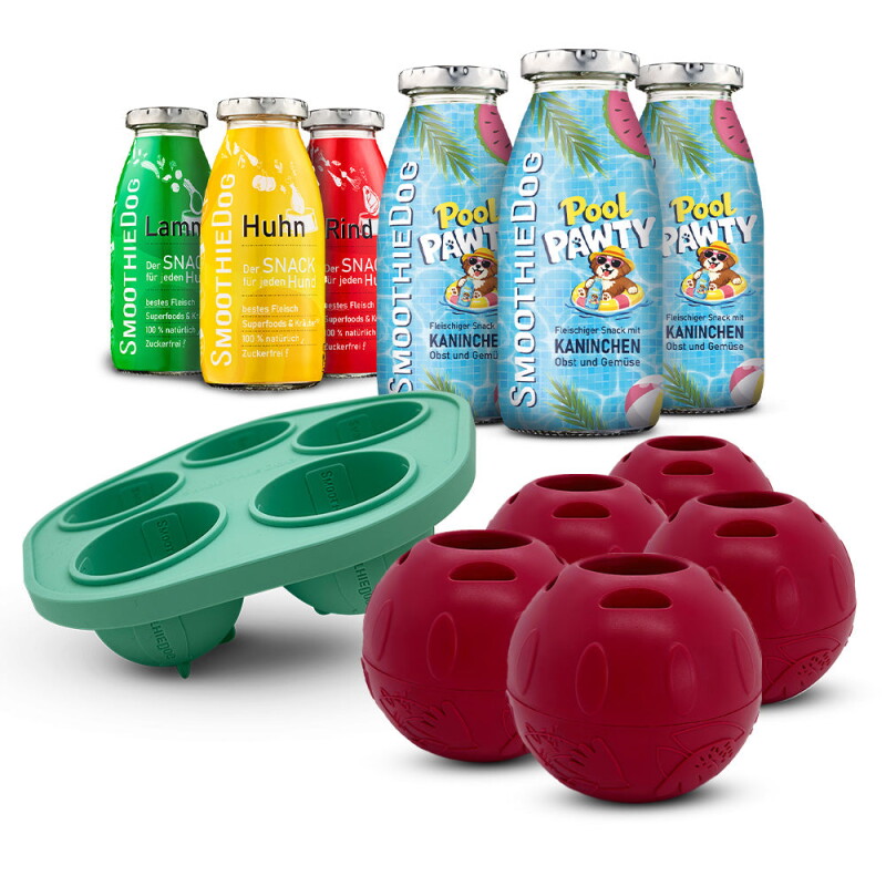 SmoothieDog Summer-Edition 3x 250 ml + Klassik-Paket 3x 250 ml + Schleckball 5 Stück