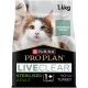 Purina Pro Plan LiveClear sterilisiertes Katzenfutter für ausgewachsene Katzen, reich an Truthahn, 1,4 kg, mit Katzenbild und Text "Revolutionäre Entdeckung".