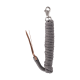 Grau geflochtene Hundeleine mit einem Metallclip und einem Lederakzent, entworfen für Haltbarkeit und Stil.