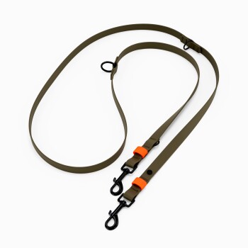 Wasserfester Biothane-Hundehalsband mit Tropfen, das Vorteile zeigt: vegan, leicht zu reinigen, langlebig, kein Scheuern, hohe Zugfestigkeit.