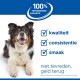 Glimlachende hond; checklist: kwaliteit, consistentie, smaak. Tekst: 100% tevredenheidsgarantie — niet tevreden, geld terug