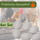 Sechs Eier vor Hühnern, grüner Banner: ‚Praktisches Sparpaket!‘ und ‚6er Set‘ mit Sparschwein-Symbol.