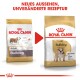 Zwei Royal Canin Bulldog-Hundefutterbeutel nebeneinander, die ein neues Design und dasselbe Rezept zeigen. Text: "NEUES AUSSEHEN, UNVERÄNDERTE REZEPTUR."