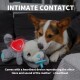 Corgi mit Plüschlamm und Schnuller mit rotem Herz-Herzschlaggerät; überlagerter Text: 'INTIMER KONTAKT' in Bezug auf den Herzschlag der Mutter.