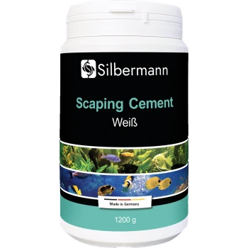 Behälter mit Silbermann Scaper's Cement, weiß, mit einer Kapazität von 1200 g, mit bunten aquatischen Bildern auf dem Etikett.