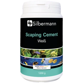 Behälter mit Silbermann Scaper's Cement, weiß, mit einer Kapazität von 1200 g, mit bunten aquatischen Bildern auf dem Etikett.
