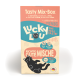 Mix-Box savoureuse pour chats de Lucky Lou, contenant 12 sachets avec 4 variétés : poulet, bœuf, agneau et canard. Sans céréales, sans sucre ajouté, 96% de viande.