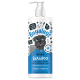 Flasche Bugalugs Wrinkle Shampoo für Hunde, mit einem Cartoon-Mops, behauptet, Falten zu reinigen und die Bildung von Krusten zu verhindern, pH-ausgeglichen, parabenfrei.