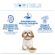 VORTEILE: kleiner weiß‑brauner Hund mit Napf Trockenfutter; Text: unterstützt Herz/Nieren/Blase, Verdauung, Omega‑6 & Vitamin E.