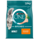 Tüte Purina ONE Bifensis Katzenfutter, 2,8 kg, mit einer flauschigen grauen Katze und Text, der "Adult" und "Reich an Huhn als Zutat Nr. 1" angibt.