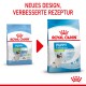 Vergleich der Verpackung von Royal Canin Welpenfutter, mit "X-Small" Formeln für Welpen, mit dem Text "NEUES DESIGN, VERBESSERTE REZEPTUR."