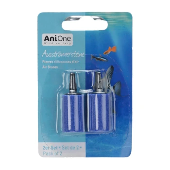 Blue air stones for aquariums, packaged in a card with fish graphics, labeled "AniOne Wild Variety," includes "Pack of 2."