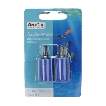 Blue air stones for aquariums, packaged in a card with fish graphics, labeled "AniOne Wild Variety," includes "Pack of 2."