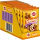 Packung mit Pedigree Schmackos Hundeleckerlis, mit einer Multi-Mix-Geschmackssorte mit 20 Stück, jeweils unter 30 kcal, in einer lebhaft gelben Box.