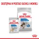 Opakowanie karmy dla psów Royal Canin pokazuje małą saszetkę mokrej karmy i większą torbę suchej karmy, obie oznaczone "Light Weight Care."