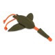 Olivgrünes und orangefarbenes Stoff-Hundespielzeug in Form eines Vogels mit Flügeln und Seilschwanz zum Ziehen.