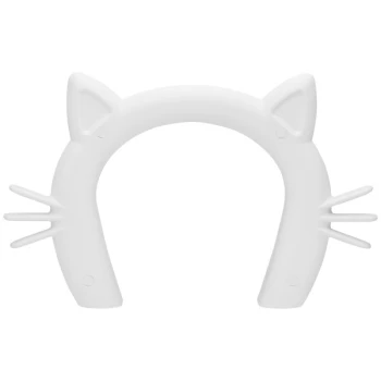 Weißes katzenförmiges Haustierspielzeug mit spitzen Ohren und Schnurrhaaren, entworfen für spielerische Interaktion.